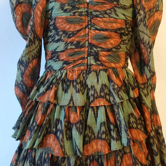 Womens Ulla Johnson Naiya Nocturne Black Green Gold Metallic Halter Dress 0 - Picture 14 of 16